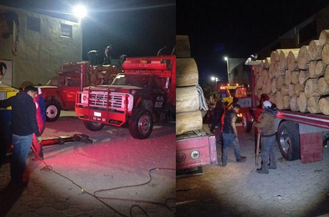 PGJE recupera en Mazatecochco dos camiones que transportaban madera