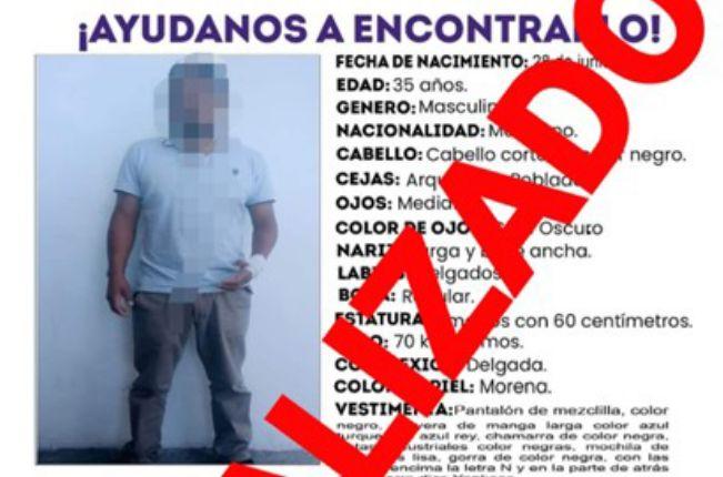 Ubica PGJE a masculino reportado como no localizado