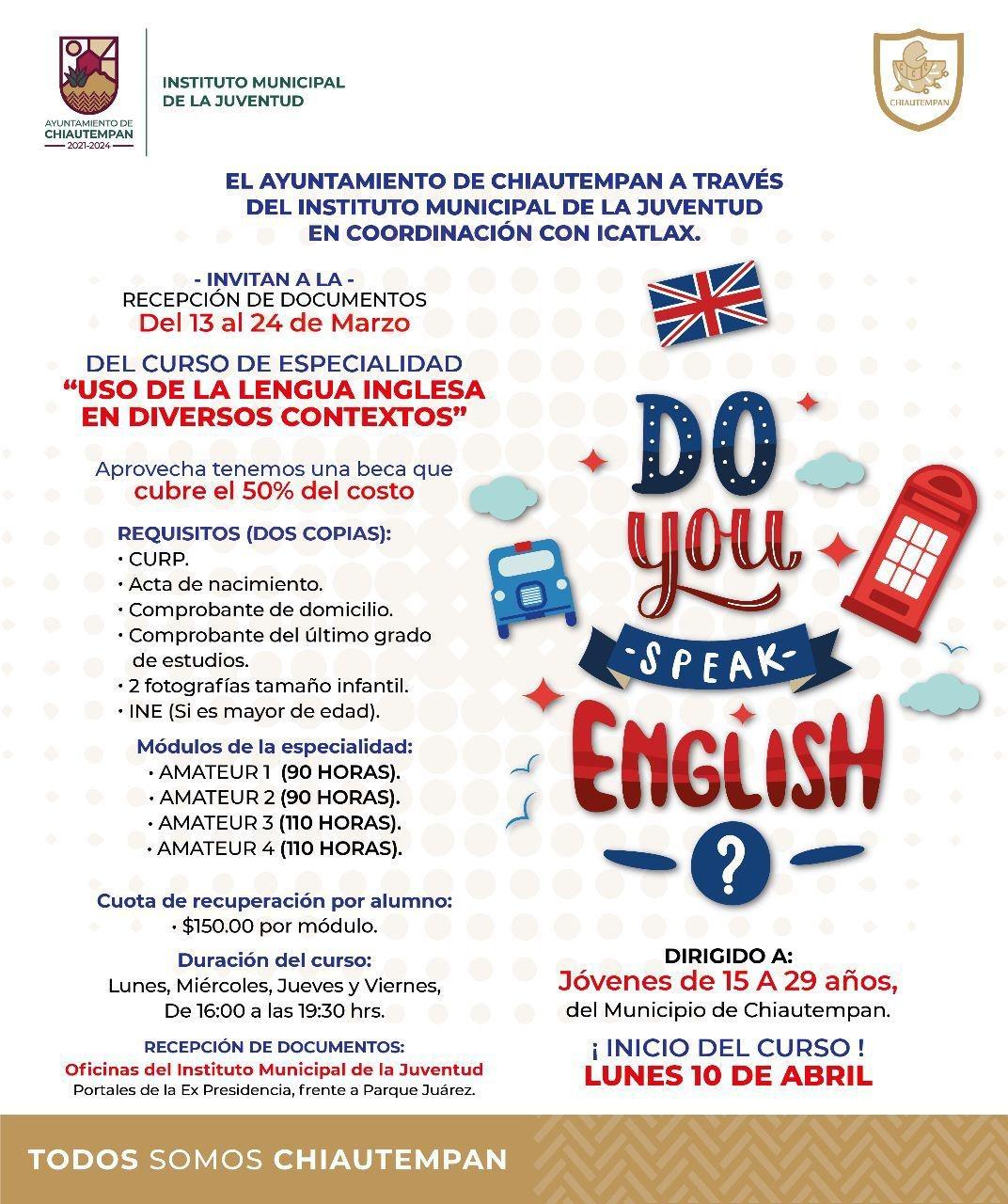 Invitan en Chiautempan al curso "Uso de la lengua inglesa en diversos contextos”