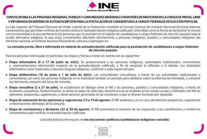 Para postulaciones federales, consultará INE a 94 comunidades indígenas tlaxcaltecas sobre autoadscripción