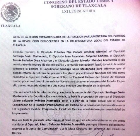 Realizan cambio de coordinador en el PRD Tlaxcala