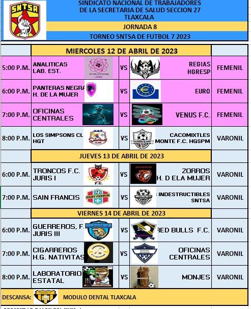 Se anuncia la jornada 8 de la liga de futbol femenil y varonil del SNTSA