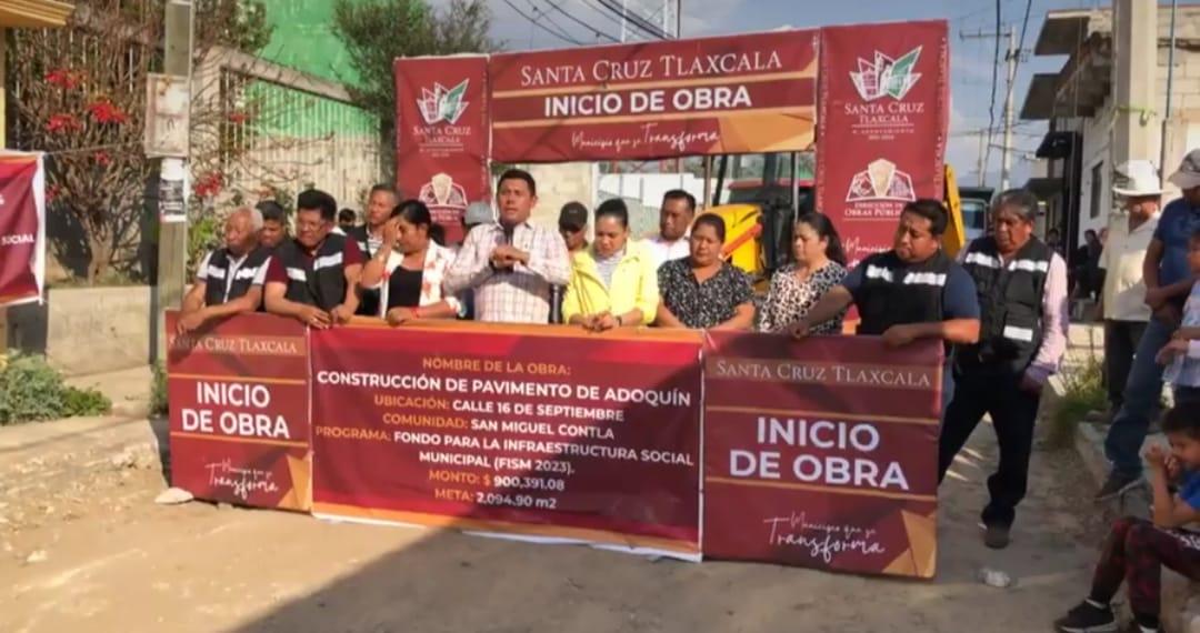 Dan "banderazo de salida" a diversas obras que se ejecutarán este 2023, en Santa Cruz Tlaxcala 