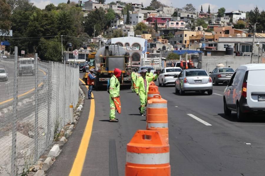 Realizan trabajos de mantenimiento sobre la carretera Tlaxcala-Apizaco 