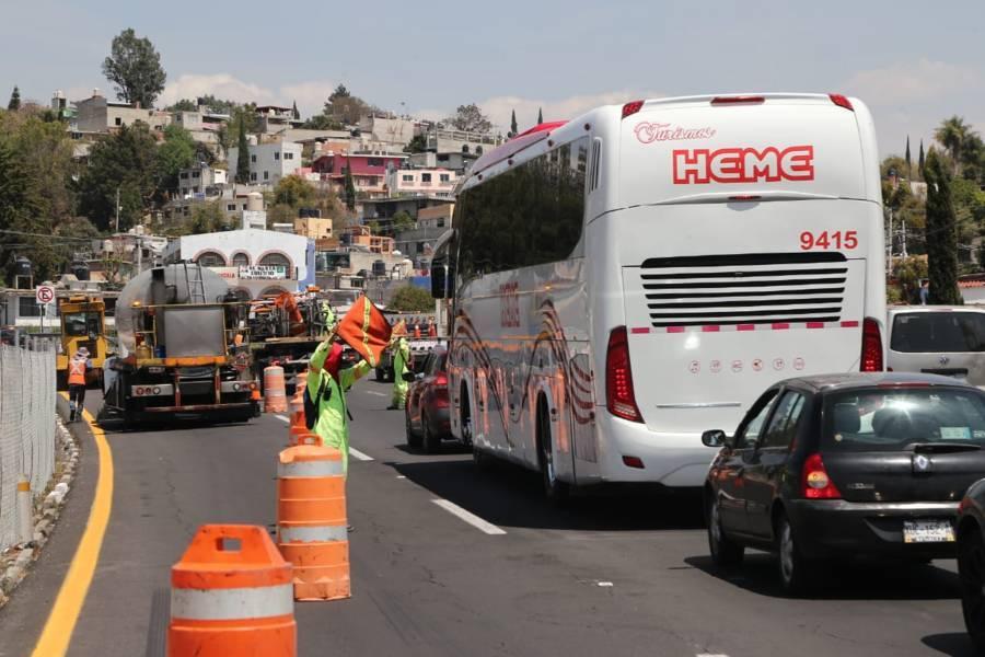 Realizan trabajos de mantenimiento sobre la carretera Tlaxcala-Apizaco 