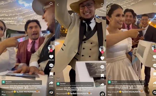 En plena boda un hombre recibe pastel de Karely Ruiz