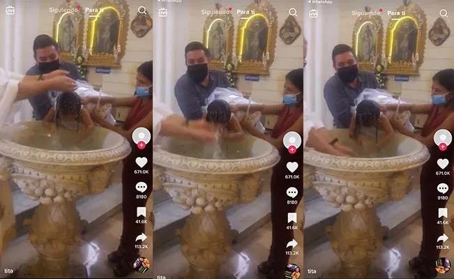 Pequeña ayuda al padre y se bautiza ella misma