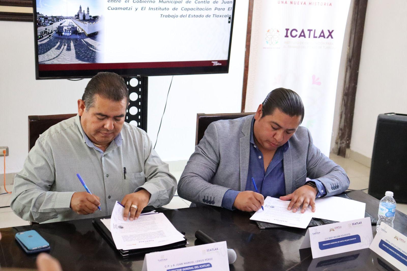 Firma Gobierno de Contla Convenio de colaboración con ICATLAX