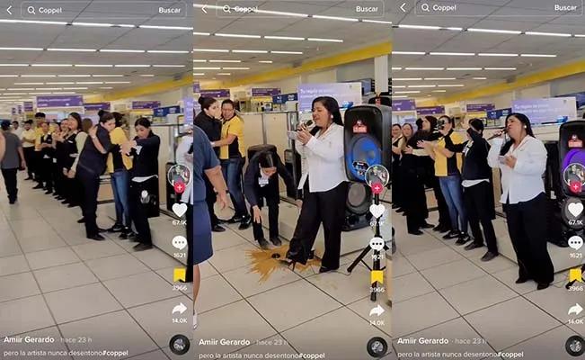 Compañera de trabajo de Coppel le tira el café a su amiga mientras cantaba para las Madres