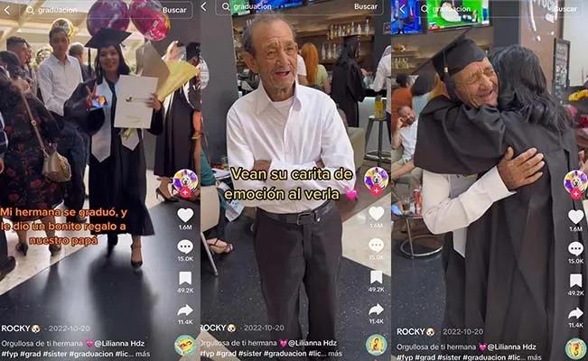 En plena graduación una joven premia a su padre con emotivo obsequio