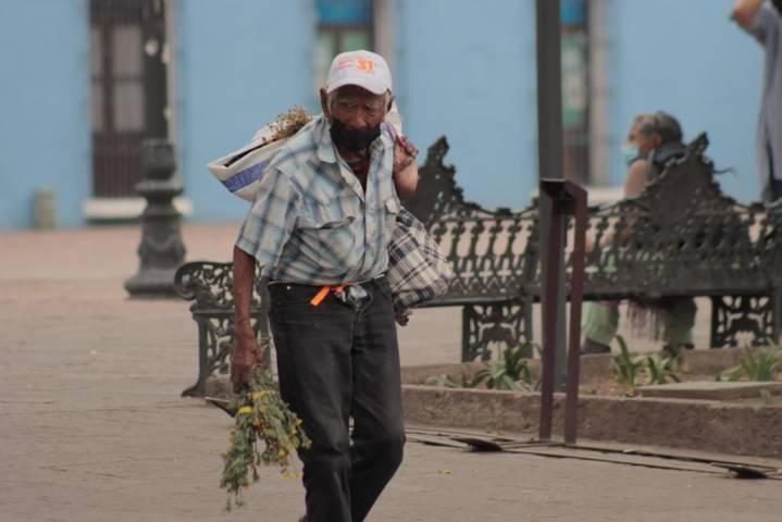 Persona de la tercera edad sobrevive vendiendo hierbas para remedios 