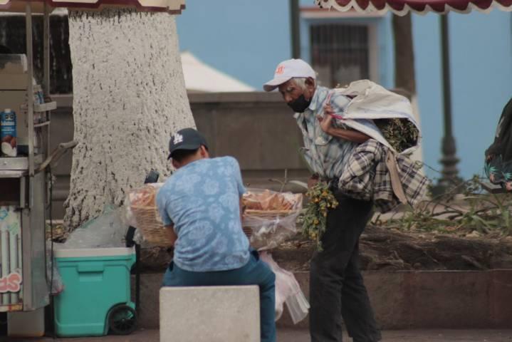 Persona de la tercera edad sobrevive vendiendo hierbas para remedios 