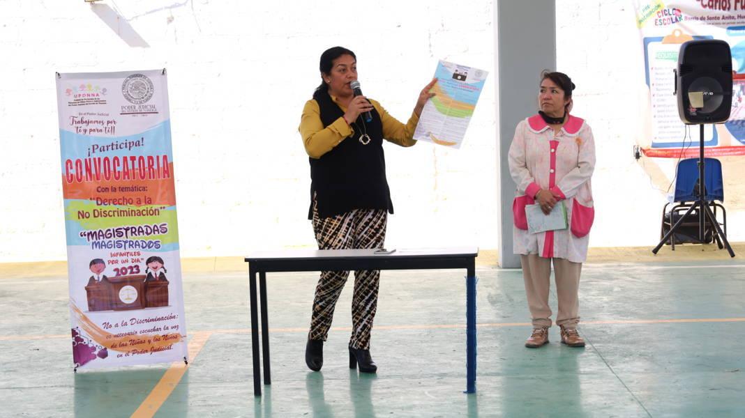 Difunde Presidenta del TSJ la convocatoria “Magistradas y Magistrados Infantiles por un Día”, en Ixtenco y Huamantla