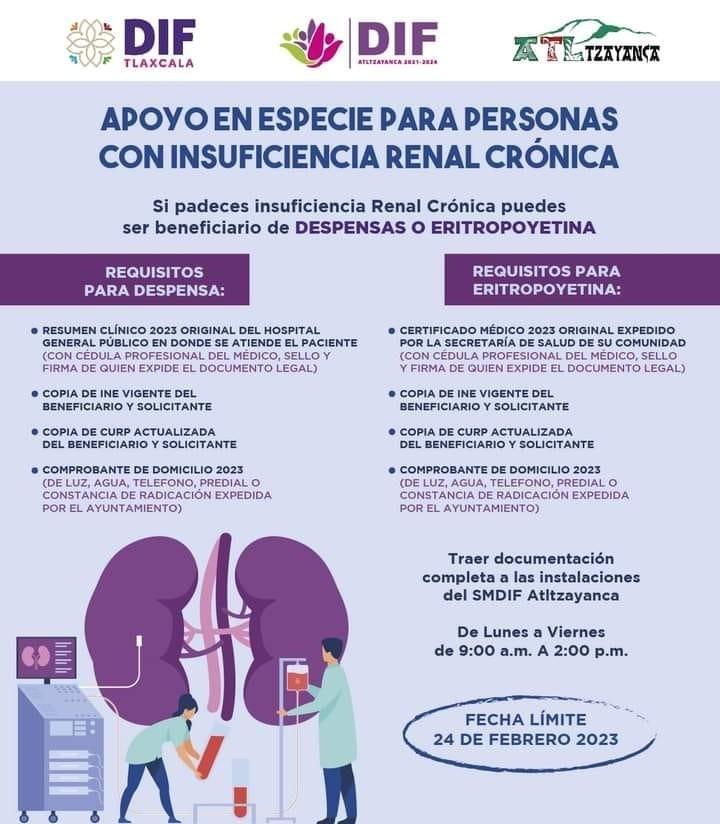 Abren convocatoria para la entrega de apoyos a personas con insuficiencia renal de Atltzayanca