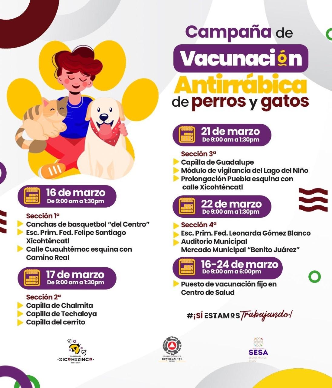 Llega la Jornada de Vacunación Contra la Rabia a Xicohtzinco del 16 al 24 de Marzo