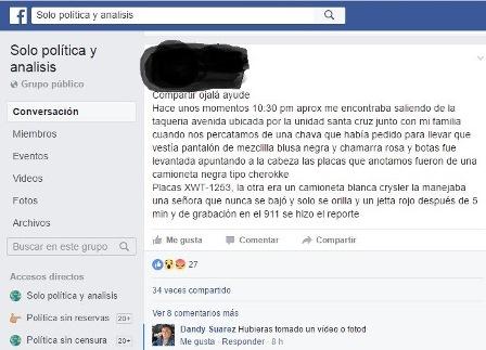 Denuncian en redes sociales un levantón más en Tlaxcala
