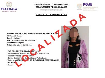 En trabajo coordinado localizan a una menor de edad originaria del Estado de México: PGJE