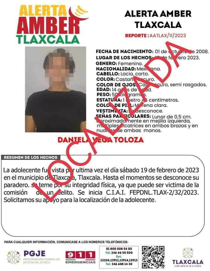 En trabajo conjunto localizan a menor de edad: PGJE