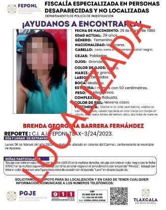 Agentes de la PGJE localizan a mujer en Chiautempan