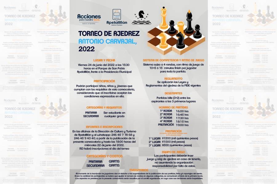 Convocan a participar en Torneo de Ajedrez en Apetatitlán