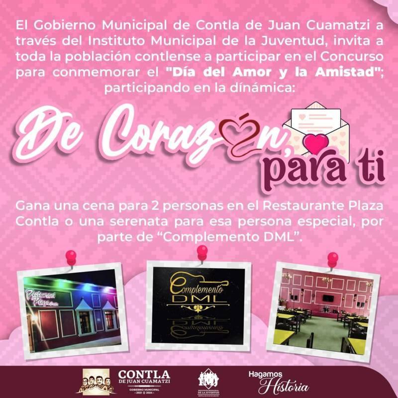 Gobierno Municipal de Contla, invita a jóvenes a participar en Concurso del día del Amor y la Amistad