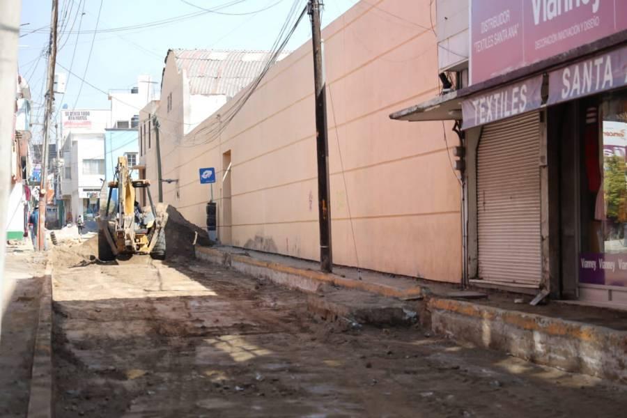 Avanza en tiempo y forma rehabilitación de calles en el centro de Chiautempan