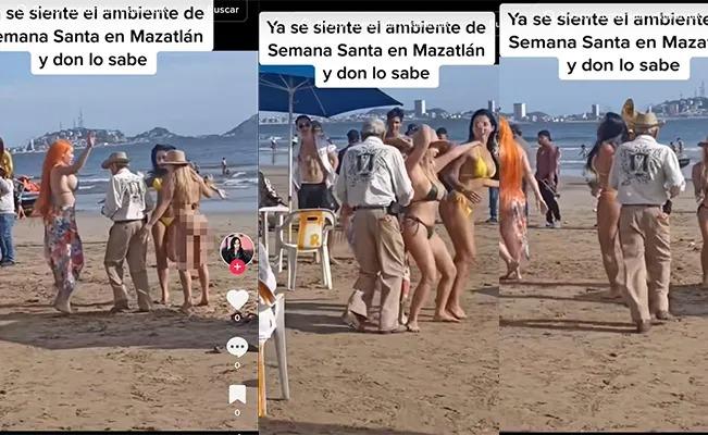 Chicas son captadas disfrutando de la compañia de un abuelito en plena fiesta