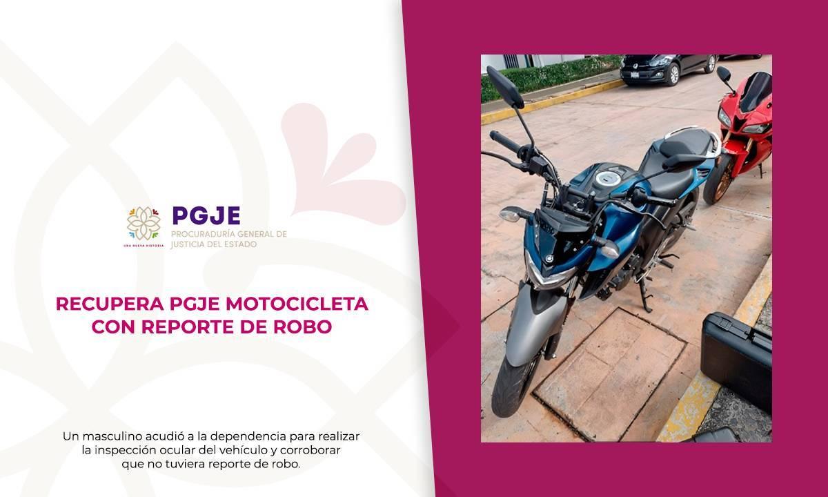 Recupera PGJE motocicleta con reporte de robo