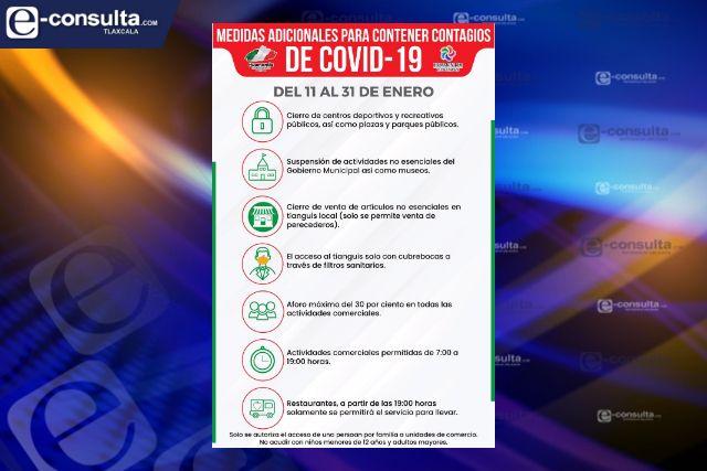 Se refuerzan medidas sanitarias adicionales en Huamantla para contener contagios por COVID-19.