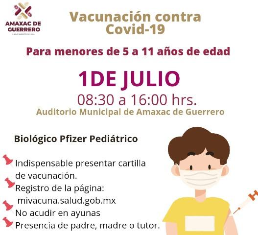 El 1 de julio inicia en Amaxac vacunación para menores de 5 a 11 años