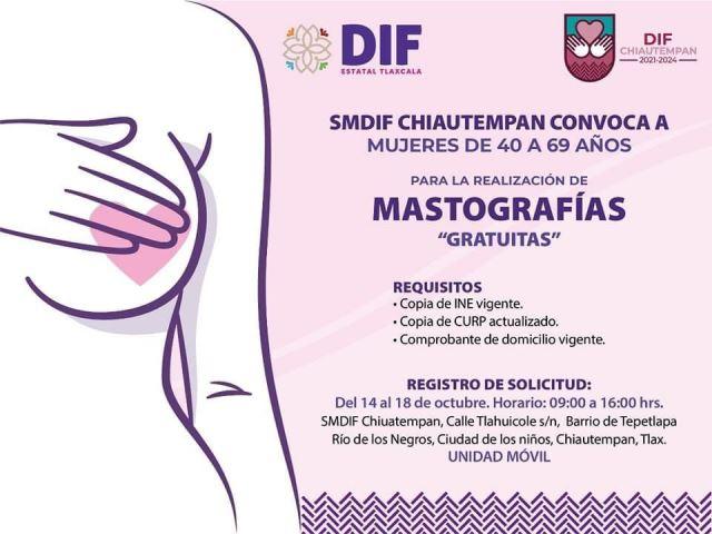 Convoca SMDIF Chiautempan a campaña de mastografía gratuita