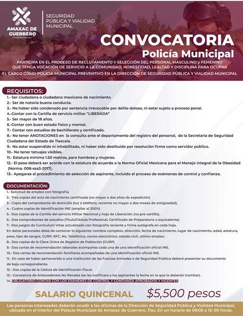 Emite Amaxac convocatoria para reclutar a policías municipales