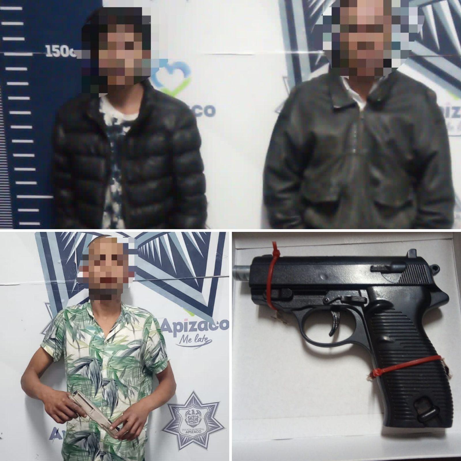 Policía de Apizaco pone a disposición del MP a tres sujetos en posesión de réplicas de armas de fuego 