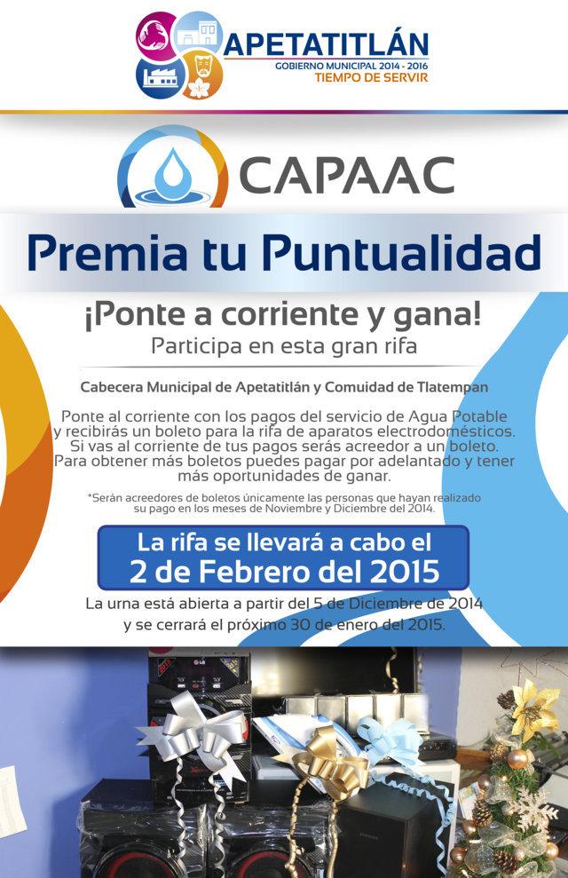Realiza Apetatitlán campaña "CAPAAC premia tu puntualidad"