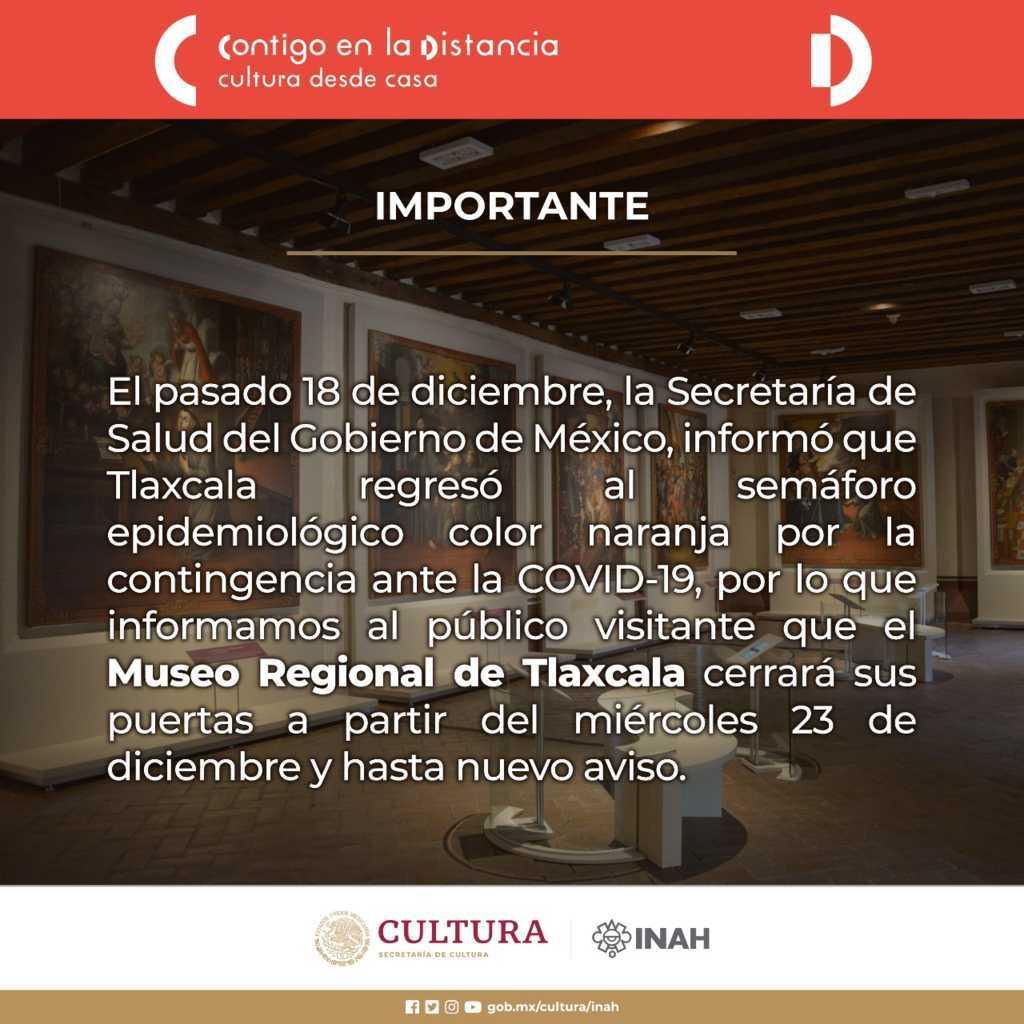 INAH Tlaxcala anuncia cierre de actividades en Zonas Arqueológicas y Museo Regional