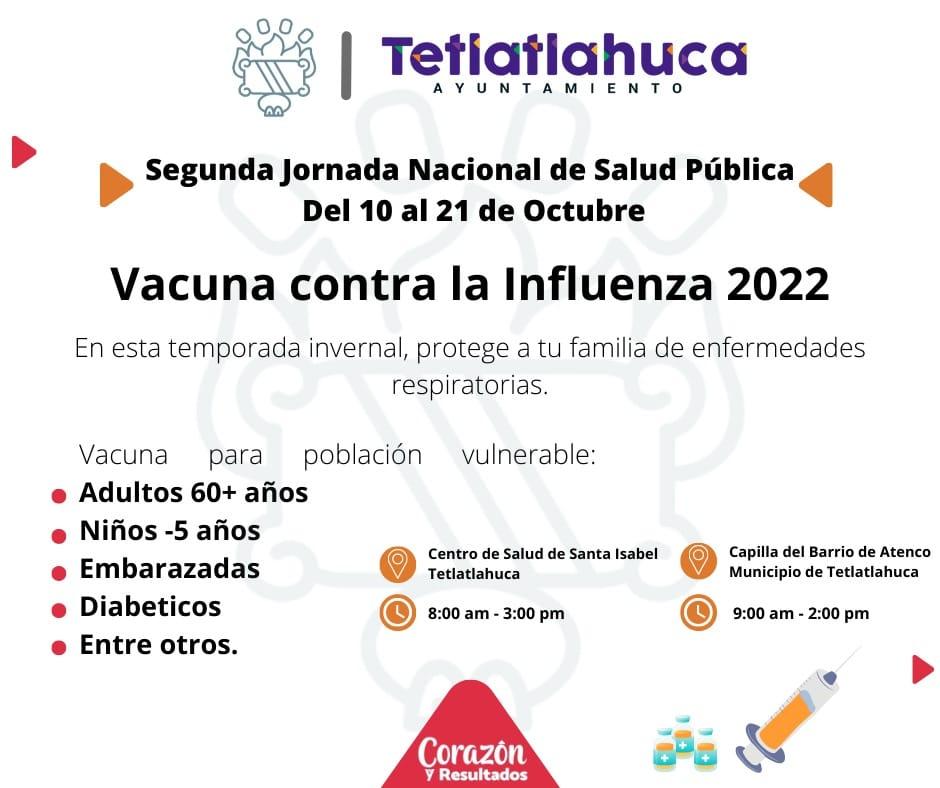 Invitan a la jornada de vacunación contra la influenza en Tetlatlahuca  