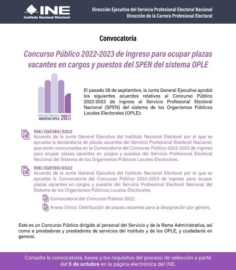 INE concursa 5 plazas del servicio profesional electoral para el ITE