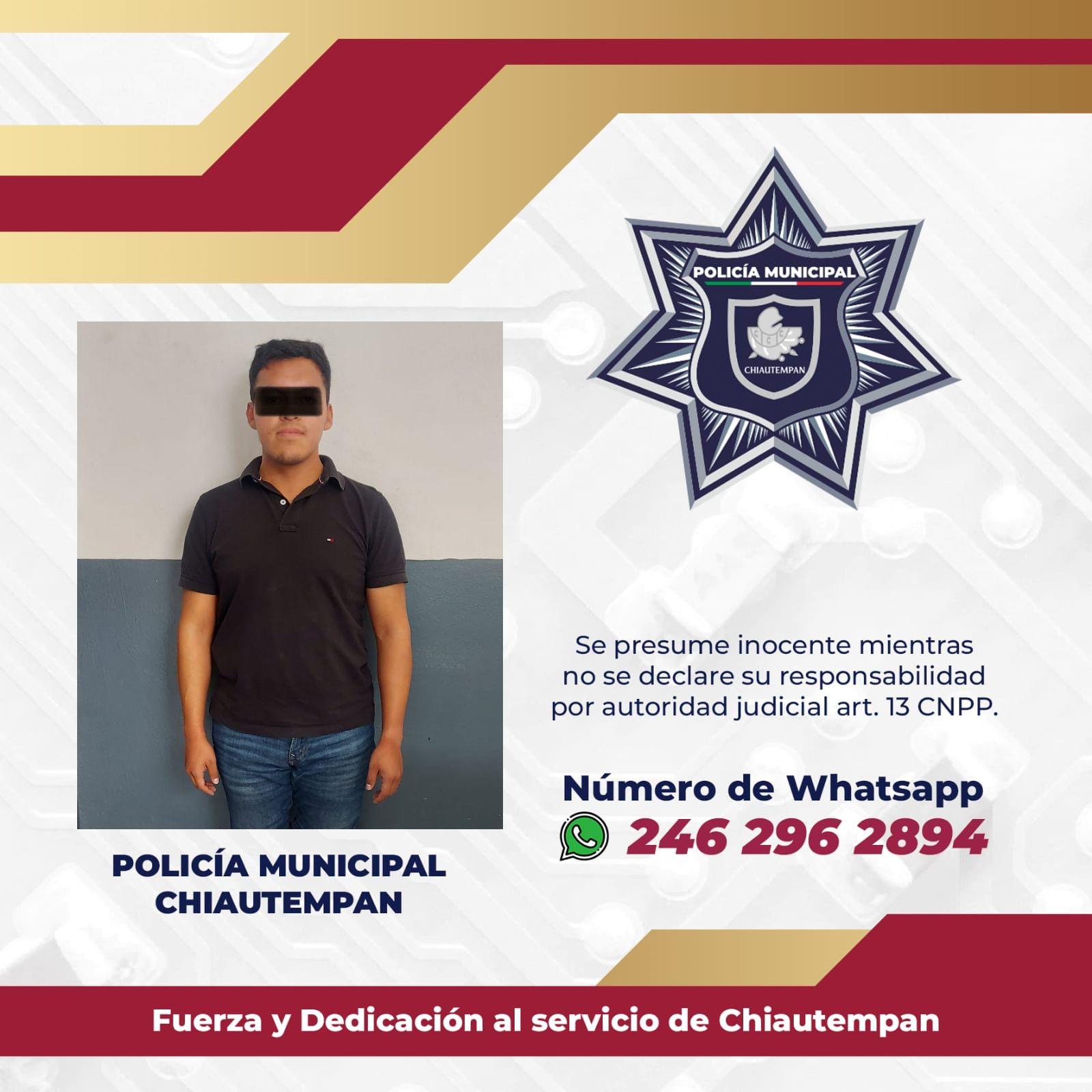 Detiene Policía de Chiautempan a sujeto por cohecho y cobros extrajudiciales ilegales