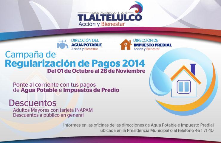 En marcha campaña de regularización de pagos en agua potable y predial en Tlaltelulco