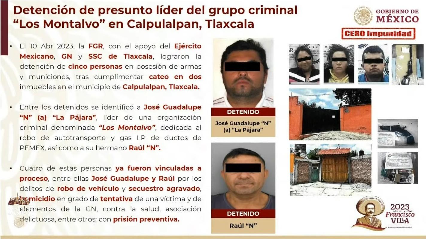 Detienen en Calpulalpan a líderes de grupo delictivo “Los Montalvo”