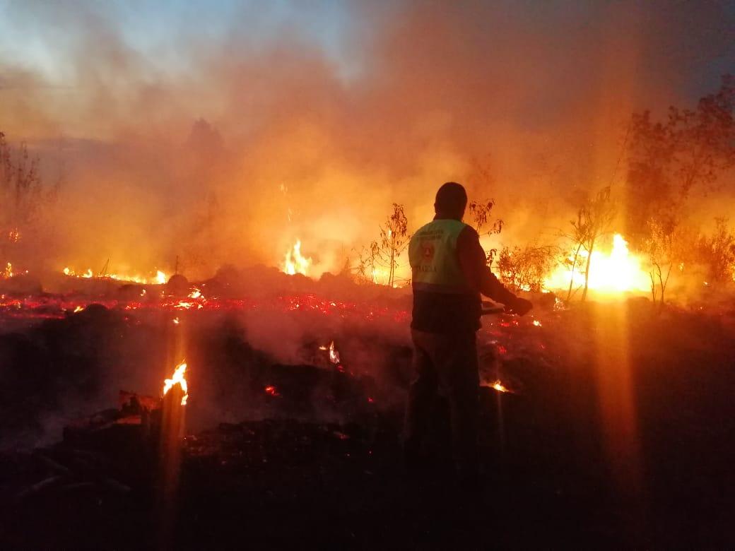 Autoridades estatales y federales combaten incendio forestal en La Malinche