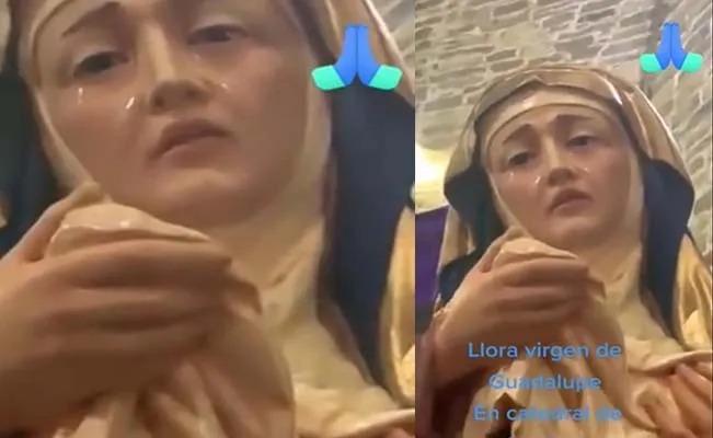 Durante una misa de Semana Santa, se viraliza insolita imagen de la Virgen María llorando