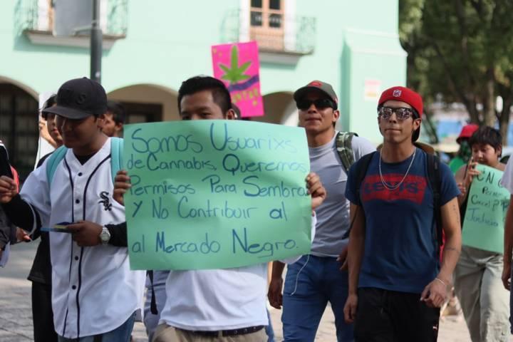 Marcha comunidad canabica de Tlaxcala para promover despenalización de la marihuana 