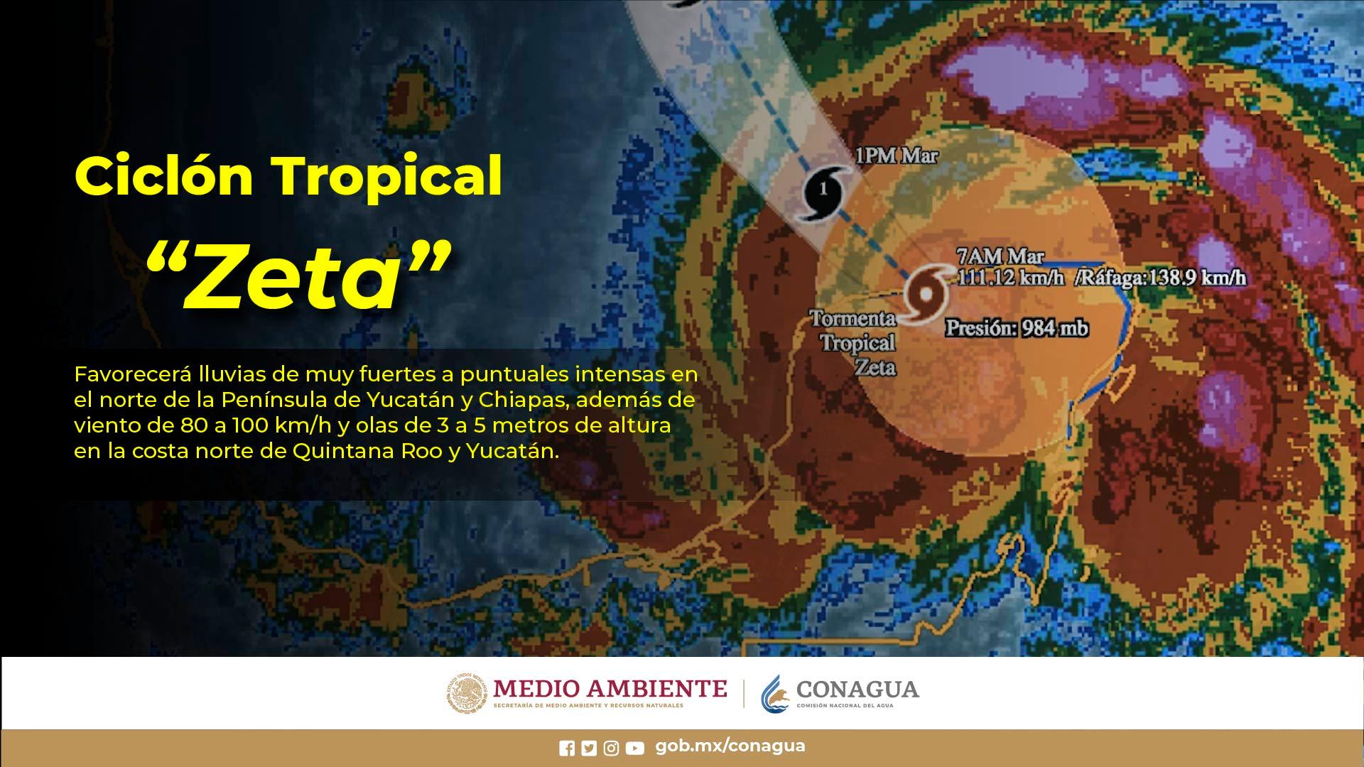 Zeta mantendrá las condiciones para lluvias intensas en Yucatán y muy fuertes en Campeche, Chiapas y Quintana Roo
