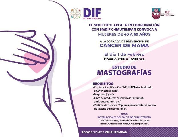 Llevará a cabo SMDIF Chiautempan jornada de mastrografías gratuitas