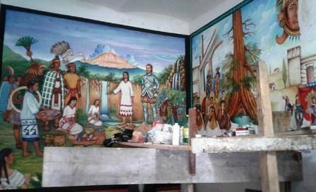 Realizan pintores de Contla primer mural histórico en Amaxac