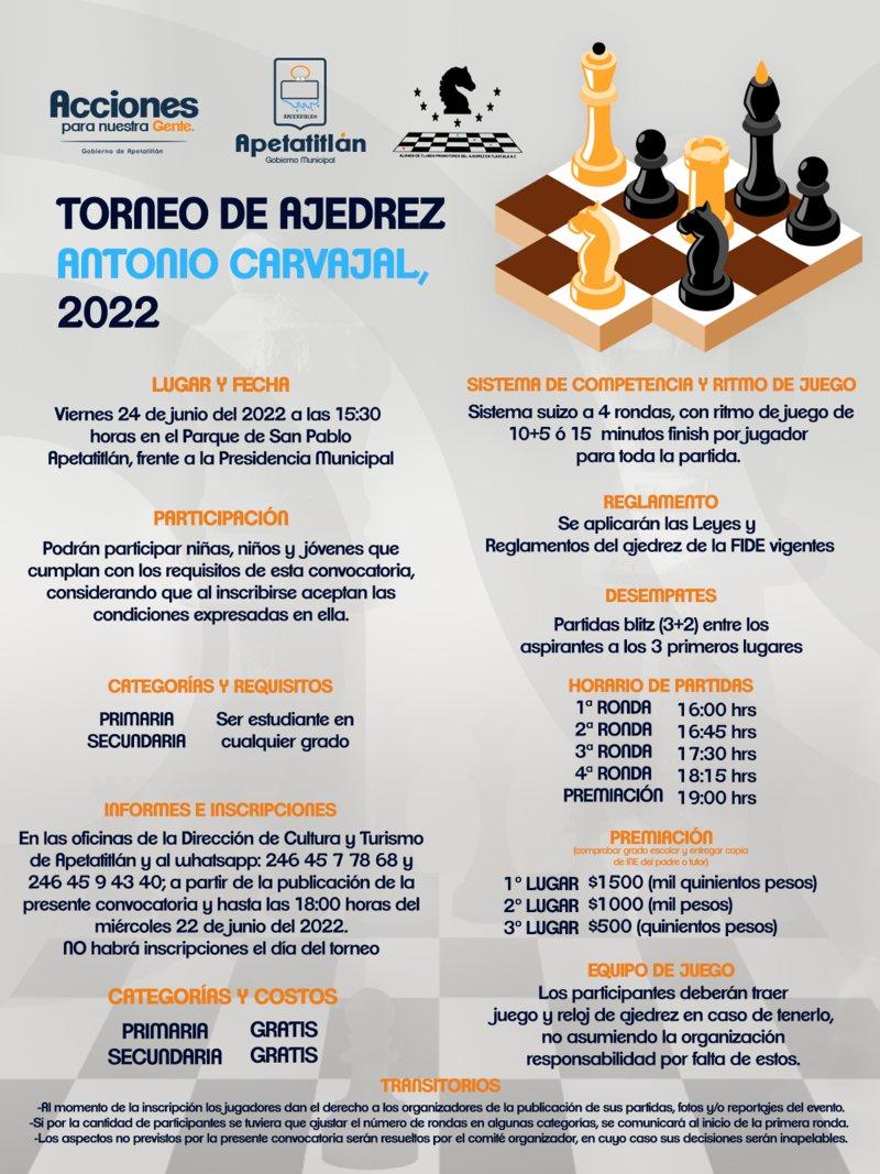 Convocan a participar en Torneo de Ajedrez en Apetatitlán