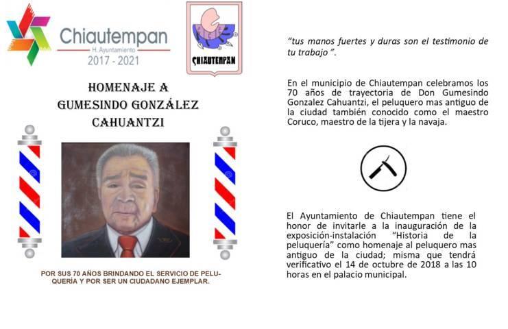 Reconocerá Héctor Domínguez Rugerio al peluquero más antiguo de Chiautempan 