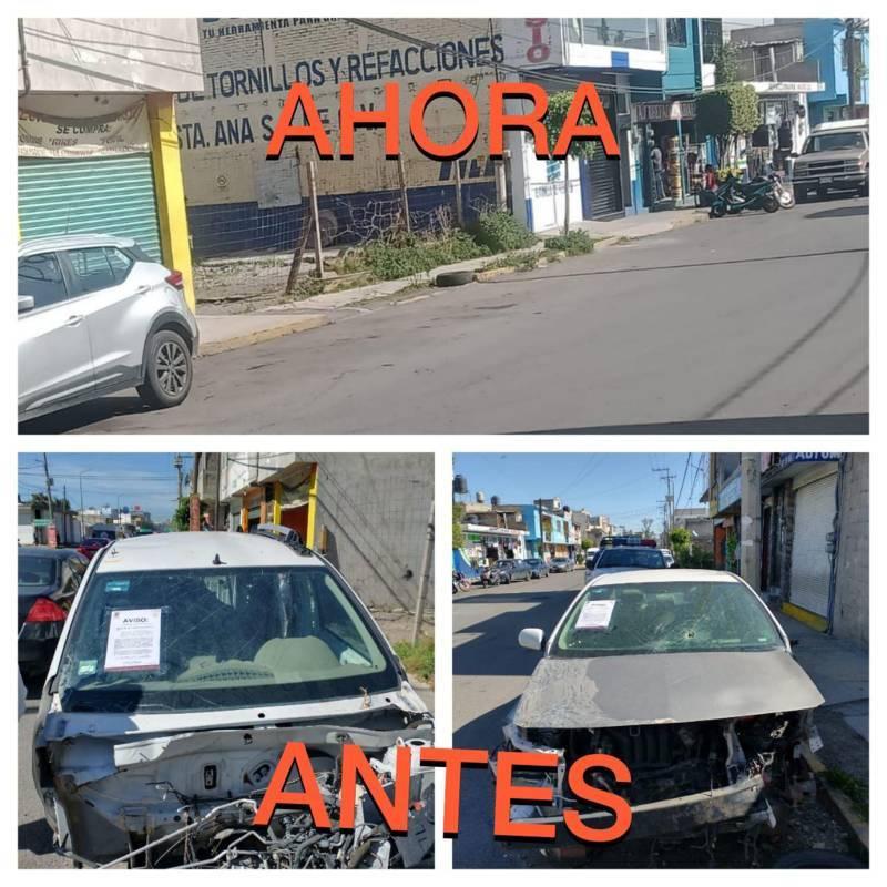 Limpia Ayuntamiento de Chiautempan calles con vehículos abandonados o en situación de desarme e inutilizables