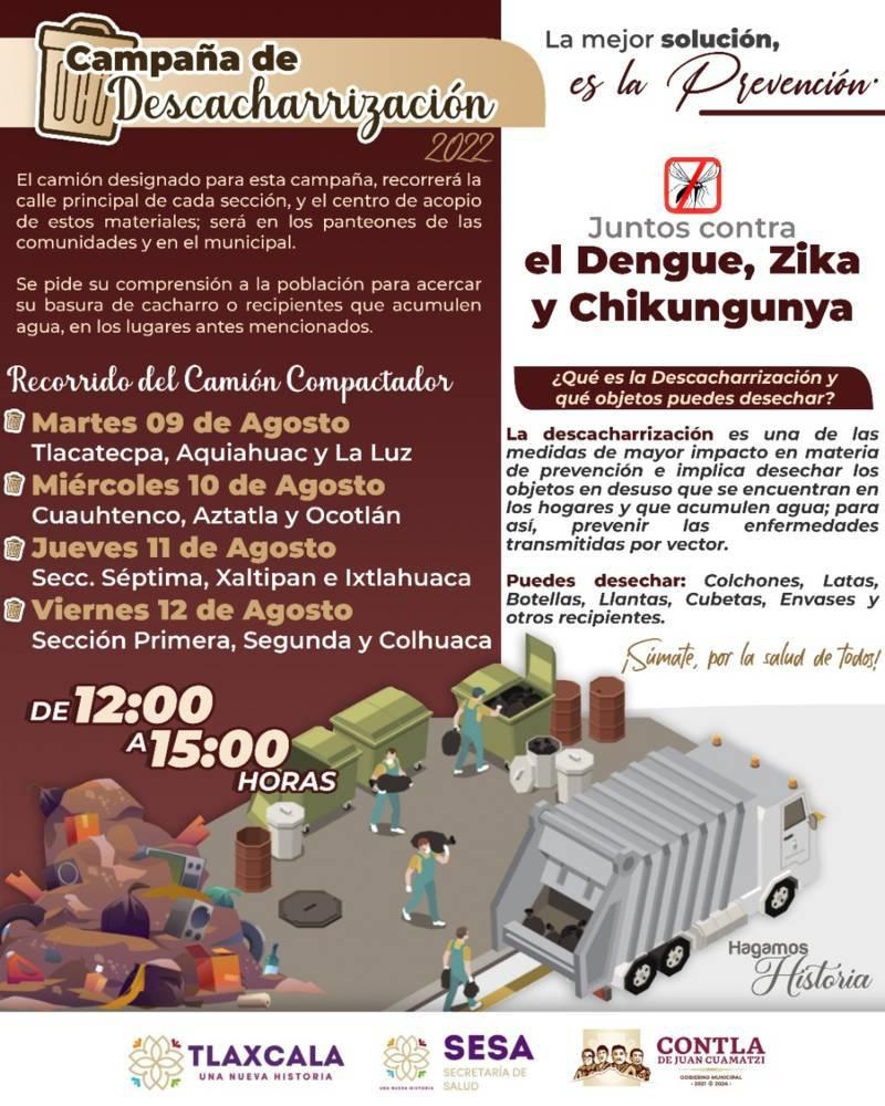 ¡Por un Contla limpio y sin dengue!, emprende Gobierno Municipal Campaña de Descacharrización